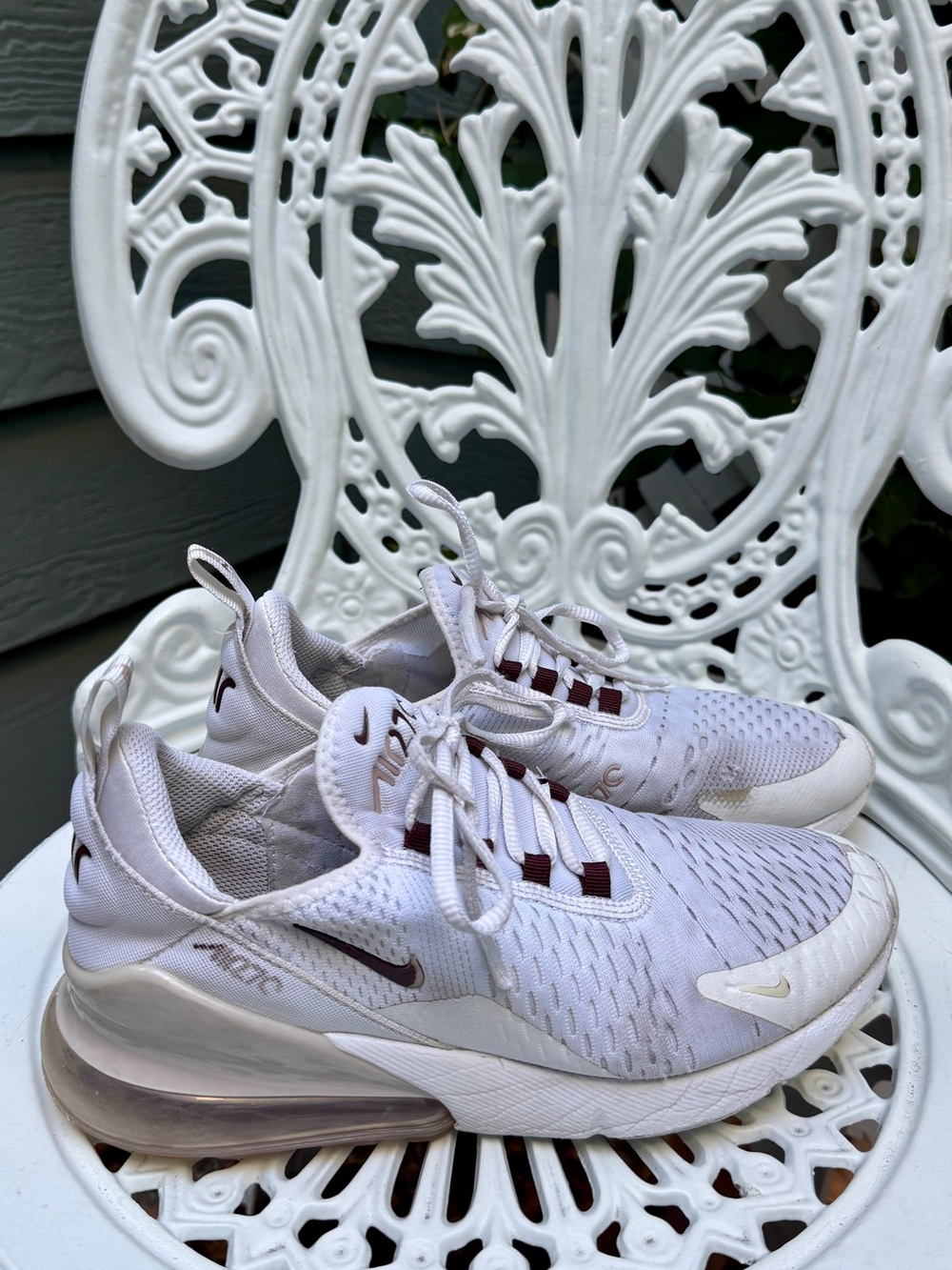 Nike Women’s White and Maroon Air Max 270 React Sneaker